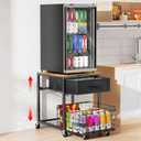 Housolution Mobile Mini Fridge Stand with Storage, Height-Adjustable Mini Beverage Fridge Table, Coffee Bar, 200 lbs Heavy-Duty Compact Refrigerator Shelf with Rolling Cabinet for Kitchen Home Office, 19.69 X 19.69 X 28.74 Inches