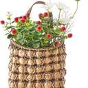 Wall Hanging Pocket Basket Portable Storage Basket Decorative Boho Mounted Organizer Dried Flower Plants Front Door Basket for Garden Farmhouse Home (Seagrass & Hyacinth)
