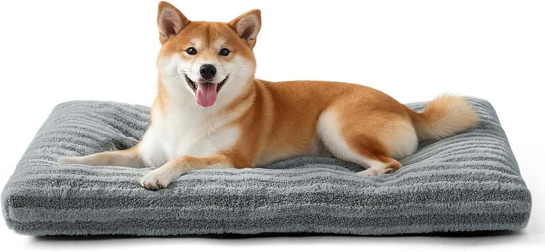FURTIME Washable Dog Bed Medium Size Dogs, Deluxe Dog Crate Beds Comfy Fluffy Kennel Pad Anti-Slip Pet Sleeping Mat, Machine Washable Dogs Pillow, 29"x21"x3", Gray