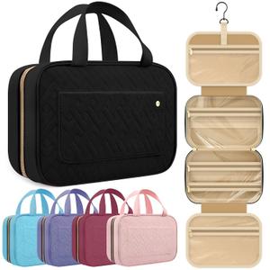 HOTOR Travel Toiletry Bag for Women with Hanging Hook - Portable Cosmetic Case, Toiletry Bag for Traveling Women, Waterproof Travel Essentials, Large, Black