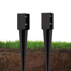 2 Pcs 24 Inch Fence Post Anchor Ground Spike, Heavy Duty 4x4 Metal Post Base (Inner Size 3.6"x3.6"), Black Powder Coated for Mailbox, Deck, Fence Support