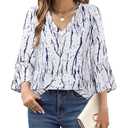 Timeson Work Tops for Women: Business Casual - Womens 3/4 Sleeve Tops and Blouses - Womens Dress Shirts Professional Office Clothing Spring Ladies Tops Interview Formal Attire Fashion Blue White L (L)