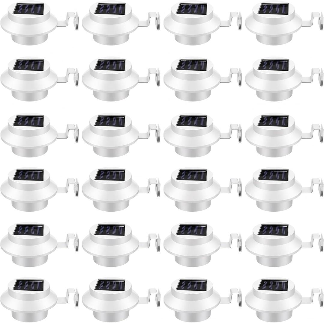 Yinder 24 Pcs Gutter Light Solar Powered, Outdoor Fence Light, White