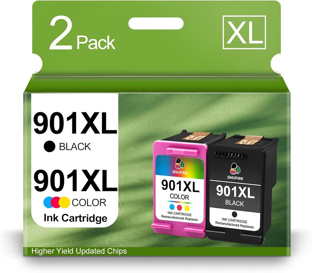 SHUPAN 901XL Ink Cartridge Combo Pack Replacement for HP 901XL 901 XL Ink Cartridge Work with HP Officejet 4500 J4500 J4524 J4540 J4640 J4550 J4580 J4624 Printer (1 Black 1 Tri-Color)