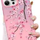 ZIYE for iPhone 14 Pro Max Phone Case Cute Glitter Pink Funny Cherry Blossom Design for Women Girl Slim Shockproof Protective Cover
