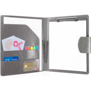 A4 Padfolio Portfolio Leather Binder,Business Interview Legal Document Organizer with Magnetic Closure Cover with Letter Sized Papers,Sticky Tabs,Pen for Legal Pad Holder Paperwork Men Women(Grey)