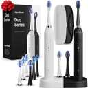 Aquasonic Duo - Dual Handle Ultra Whitening 40,000 VPM Wireless Charging Electric ToothBrushes - 3 Modes with Smart Timers - 10 Dupont Brush Heads & 2 Travel Cases Included