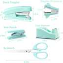 Green Office Supplies, Teal Desk Accessories Kit for Women Gift, Tape Dispenser, Stapler with Remover, Scissors, 1000 Staples, Tacks Clips, Ruler, Sticky Notes, Index Tabs(Mint Green)