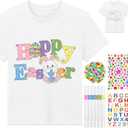 Cinrobiye Easter DIY Shirt Kit Happy Easter Craft T Shirt with Pom Poms Balls Make Your Own Easter Clothing for Girls and Boys Classroom Art Project Creative Costume Party Activity (White1, 7-10)