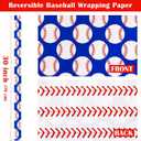 WRAPAHOLIC 30 Inch Reversible Baseball Wrapping Paper Roll - 30 Inch x 33 Feet - Classic Sports Baseball and Red Stitching Design for Birthday, Baby Shower, Party, Holiday
