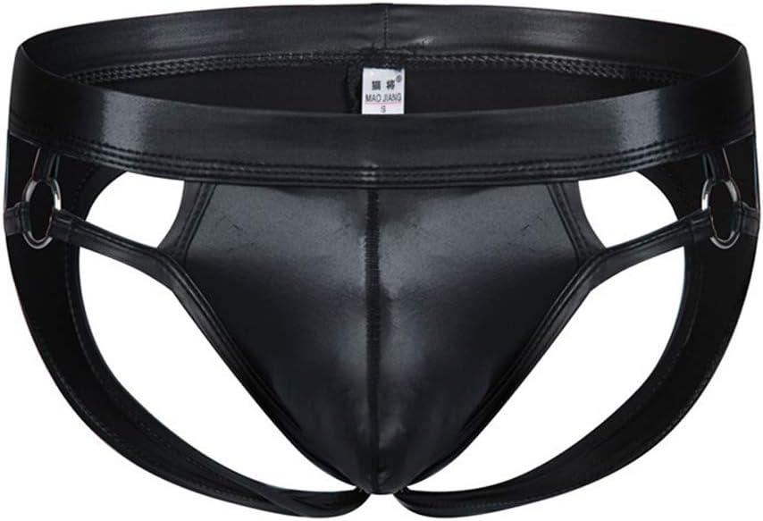 Mens Thong Underwear Elastic Low Waist Hollowed Back Men Bulge Pouch Thongs Briefs Black (L)
