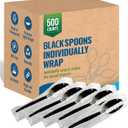 Plastic Black Spoons Disposable Individually Wrapped - Medium Weight 500pcs. - Ideal for House Party, Backyard BBQ, Picnic, Home