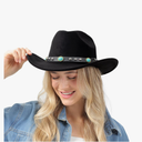 22"-23.2" 100% Suede Western Cowgirl Hat for Women,3.5" Wide Brim,Built-in Elastic Sweatband, Black