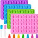 4 PCS Gummy Bear Silicone Molds, 200 Cavity Non-stick Mini Sized Candy Molds with 2 Droppers for Small Gummies, Jello, Hard Candies, Fruit Snacks, Ice Cube