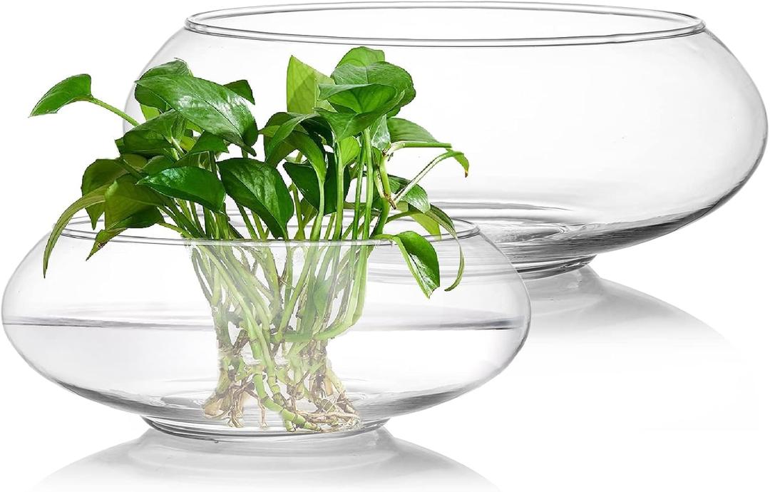 ZENFUN 2 Pack Glass Vase Bowl, 6"/ 8" Wide Mouth Flower Vase Round Terrarium, Glass Hydroponic Planter Floral Container Clear Fish Bowl for Table Centerpiece, Wedding Event, Home Decoration