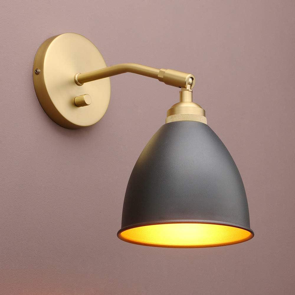 Yosoan Vintage Wall Sconce Bookcase Light, 1-Light Dimmable On Off Switch Industrial Mount Metal Fixture Lighting with 6.1" Oval Black Metal Shade in-Build Gold and Antique Canopy Reading Lamp