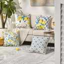 AVOIN colorlife Lemon Summer Throw Pillow Covers, 18 x 18 Inch Bule Diamond Check Bamboo Summer Cushion Case for Sofa Couch Set of 4