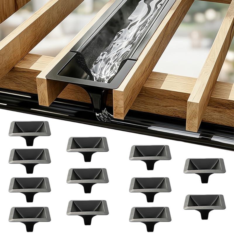 12 Pack Under Deck Drainage System Downspout, PE Rain Drain Gutter for 12" & 16" Joist Spacing, Heavy Duty Waterproof Decking Solutions to Create Dry Living Space Under Deck, All-Weather Black