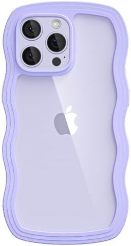 oakxco for iPhone 15 Pro Max Case Wavy Clear, Slim Thin Transparent Acrylic Hard Shell Plastic & Soft Silicone Wave Frame Bumper, Girly Cute Y2k Curly Phone Case for Women Girls, Purple Lavender