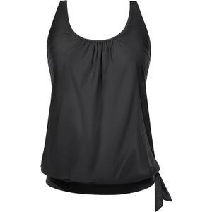 Yonique Womens Blouson Tankini Top Only Loose Fit Swim Top No Bottom Modest Swimsuit XXL, Black