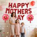 4 x Happy Mothers Day Balloons 16 Inch Red Letter Balloons Sunflower Balloons Mother's Day Foil Balloons for Mothers Day Decorations Supplies