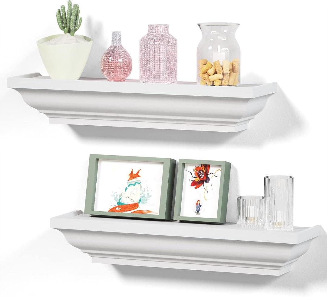 Alsonerbay Floating Shelves - White Rustic Wall Shelves, 2 Pack (17 Inch) for Bedroom, Living Room, Bathroom (3 Inch Height)