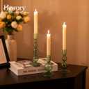 Hewory Glass Candlestick Holders Set: 3PCS Green Candle Holder Taper Candle Holders Bulk, Crystal Ribbed Candle Sticks Holder Decor for Table Centerpiece Wedding Christmas Thanksgiving Dinner
