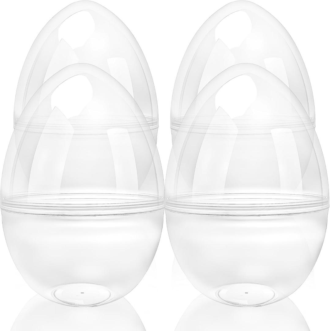 4 Pcs 14 Inch Jumbo Clear Easter Eggs Fillable Transparent Easter Egg Plastic Fillable Eggs for Easter Basket Stuffers Party Favor