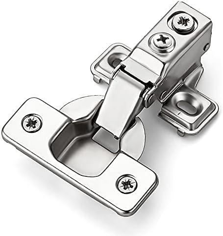 Ravinte 2 Pack 1 Pair Short Arm Kitchen Cabinet Hinges for 1/2 Inch Overlay Cabinet, Brushed Nickel 105 Degree Opening Angle Hinges, Soft Close Concealed with Mounting Screws for Face Frame Door