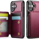 Vinich for iPhone 16 Plus 6.7" Wallet Case with Card Holder, RFID Blocking Credit Slots Kickstand Shockproof Phone Cover for Women Men, Wine Red