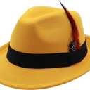 Unisex Trilby Hats Classic Fedora Hats for Women Men Dress Hats Felt Short Brim Fedoras Hat Panama Hat with Band (Yellow)