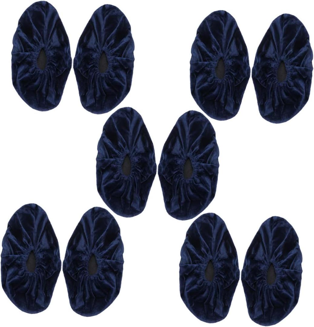 Machine Washable Reusable Flannelette Shoe Cover for Rain 5 Pairs Dark Blue Waterproof Sturdy
