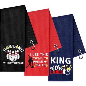 Droutti 3 Pcs Bowling Towel Soft Embroidered Towel with Grommet Funny Bowling Ball Towels Absorbent Hand Towels Accessories Sport Gift for Men Sports Player Fitness Fans Birthday Gifts