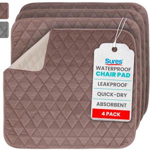 Sures Waterproof Chair Pads for Incontinence (22" x 21") - Washable Seat Protector - Chair Cover - Absorbent Pad for Bed, Seat, Car, Wheelchair & Recliner (Brown, 4 Pack)
