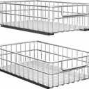 Pull out Cabinet Organizer, Stainless Steel 2-Pack Slide out Drawer with Silent Full-Extension Slides, Adhesive Roll out Can Spice Storage Basket Shelf Rack for Pantry, Kitchen, Bathroom, Home Closet