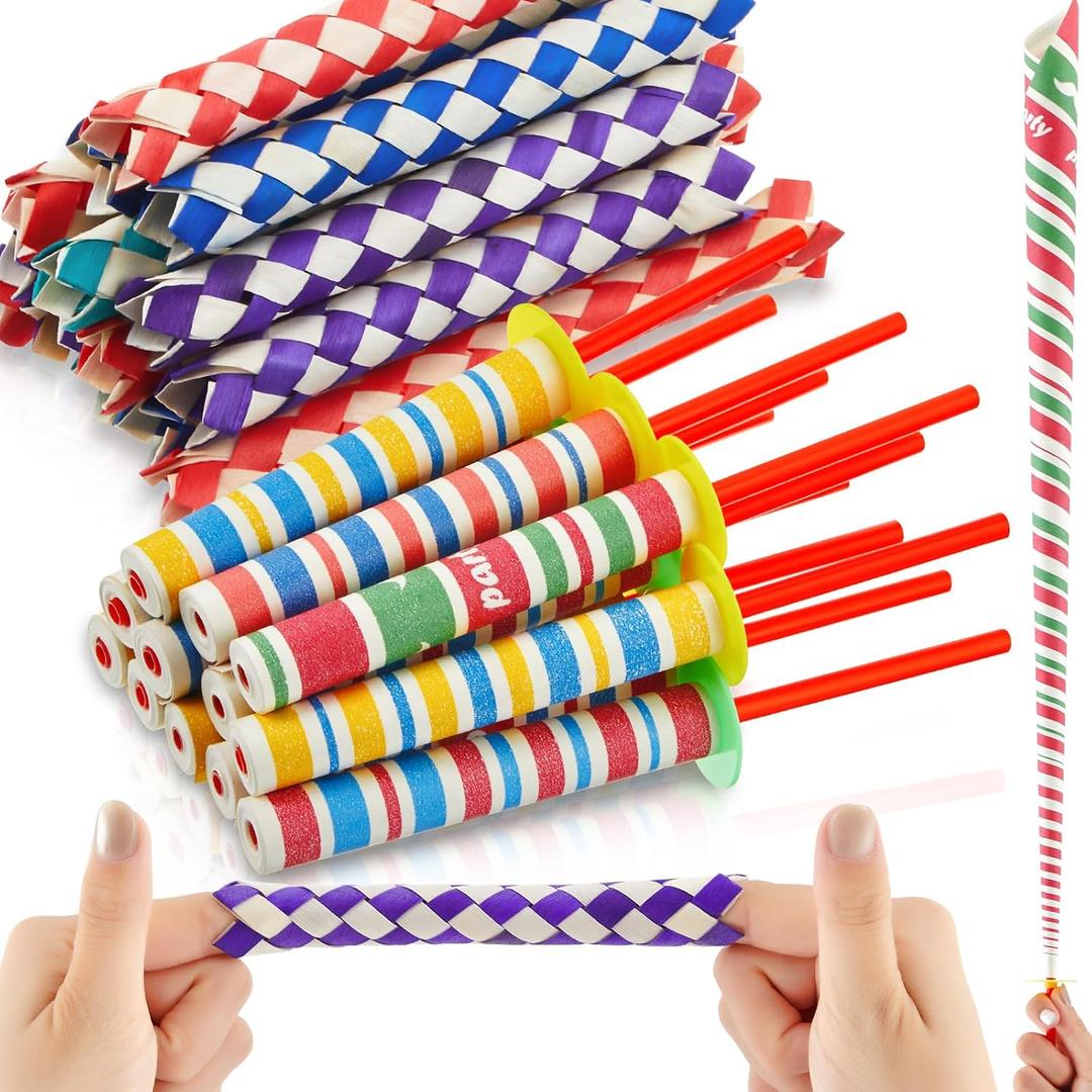 50 Pcs Kids Party Favors Set, 25 Bamboo Chinese Finger Traps & 25 Paper Yoyos for Birthday Party Supplies, Goodie Bag Fillers, Piata Stuffers, Classroom Rewards for Kids