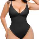 SHAPELLX Shapewear Bodysuits for Women Tummy Control Lace Body Suits V Neck Sleeveless Bodysuit Tops Underwire Corset (XX-Large, Black)