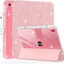 Case for iPad (A16) 11th Generation 2025 11-inch/10th Generation 2022 10.9 inch with Pencil Holder, Sparkle Glitter Leather Trifold Stand Magnetic Smart Cover, Auto Wake/Sleep (Rose Gold)