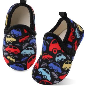 XIHALOOK Toddler Boys Girls House Slippers with Microfleece Lining Cozy Household Shoes Non-slip for Kids (8.5-9 Toddler, B Cartoon Car)