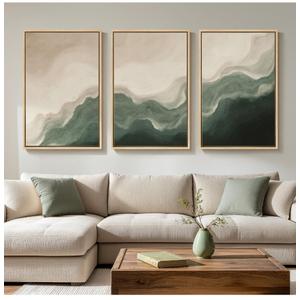 Large Framed Green and Beige Abstract Wall Art for Living Room, 3 Piece Modern Neutral Canvas Prints Paintings Artwork for Walls, Minimalist Abstract Pictures for Hallway Bedroom Wall Decor 24x36 In, 24" W X 36" H X 3pcs