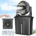 Ausic 9L Bucket Portable Misting Fan for Outdoors Patios - 10IN, 20000mAh Rechargeable Battery Operated Camping Fan, 3 Strong Winds, 3 Large Spray Outlets, for Fishing/Travel/Garden/Golf/Tent/Office (Black)