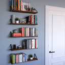 Wallniture Ponza Floating Shelves for Wall, 24" Floating Bookshelf, Wood Wall Shelves for Bedroom Decor, Walnut, Set of 5