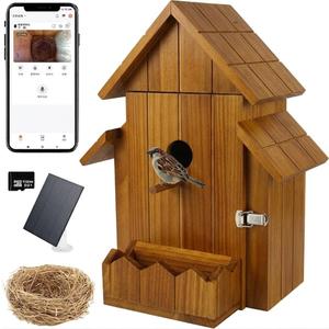 Bird House with Camera, 1080p HD Bird Houses for Outside with Nest Auto Capture Photo & Video, Smart Bird House with Camera Solar Powered 2.4G WiFi & App Notify in Real Time Dark Color (Dark, Normal)