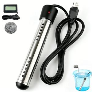Immersion Water Heater Portable 2000W, with Stainless Steel Guard & Digital Thermometer,Fast Submersible Electric Heater for Small Pool, Bathtub, Bucket, Camping & Outdoor Use
