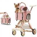 All-Terrain Pet Stroller for Small Medium Dogs & Cats, 20 lbs Capacity - Portable Carrier with One-Touch Brake, Lightweight Foldable Design & Shock Absorption Wheels,Pink