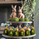 Threehoney 6 Pcs Easter Moss Bunny 3.5 Inch Green Bunny Eggs Spring Decor Artificial Flocked Moss Eggs Cute Rabbit Sit on Figurines for Spring Easter Basket Home Office Table Shelf Party Decor(Gold)