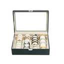 XHMQYC Bracelets Organizer Rods Bangles Display Holder, Clear See through Lid Leather Velvet Jewelry Storage Box Case for Women, 4 Rods Black Leather