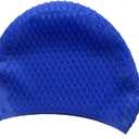 Swim Caps Free Size Professional Swimming Cap High Elastic Adults Swim Pool Hat Waterproof Silicone Ear Protection Stretch Bathing Hats (Blue)