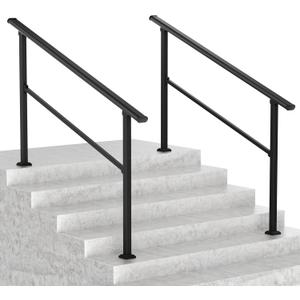 LOVMOR 2 Pack 5 Step Hand Rails for Outdoor Steps, Wrought Iron Railing, Exterior Hand Railing for Steps, Porch Railing Kit (4-5 Steps Handrail)