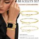 Gold Watch Band and 3Pc Bracelets Set for Women Compatible with Apple Watch 38/40/41/42mm(S10/11) Elegant Metal Strap Jewelry Chain Bracelet for iWatch Series1/2/3/4/5/6/7/8/9/10/11 SE3/2/1 (No Case)
